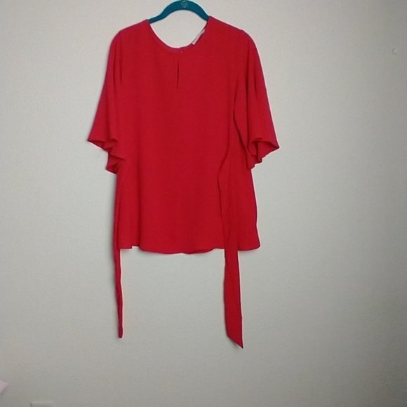 Ces'Femme Red Tomato Women Small Blouse Front Tie Flared Sleeve Scoop Neck  Top - Picture 8 of 9